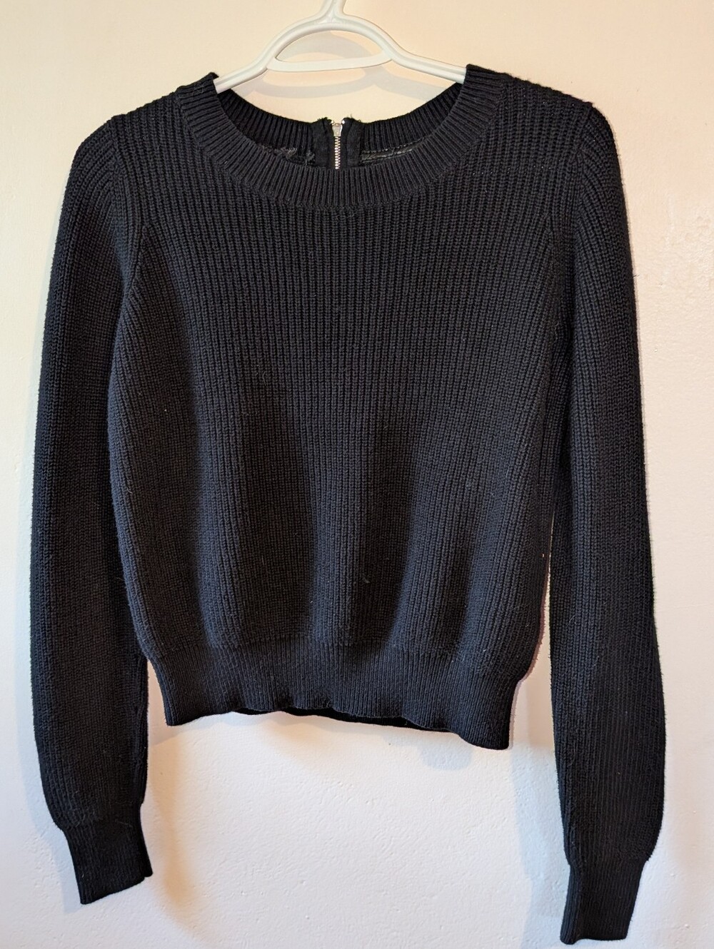Banana Republic Black Ribbed Zip-Back Crewneck Sweater